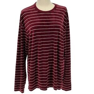 American Eagle Outfitters 100% Cotton Red Velour Crew Neck Top w/White Strps (L)